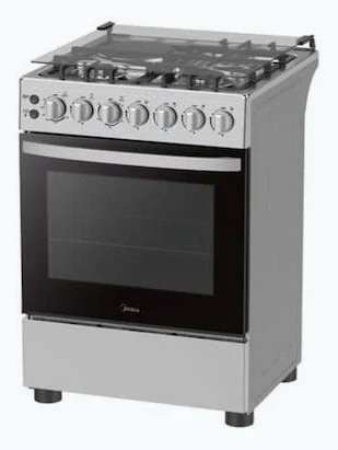 Midea 60E3G1H4FT-SL 60x60 Dual Fuel Cooker with 4-Function Electric Oven (3 Gas + 1 Electric, Silver)